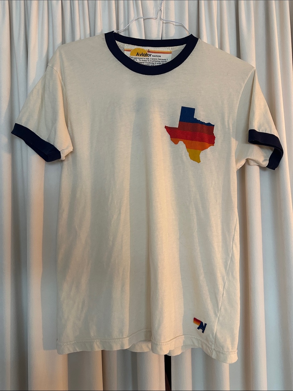 Aviator Nation ACL Music Festival Ringer Tee White Graphic T-Shirt Size L